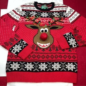 CHRISTMAS funny Sweater Pooping Peppermint DEER red Black Fair Isle Snowflake XL